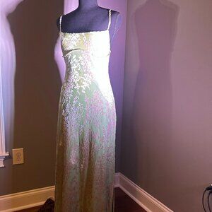 Seafoam Burnout Velvet Maxi Dress with Spaghetti Strap Elegance